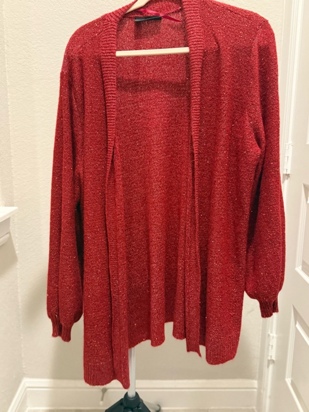 Lane Bryant Red Metallic Open-Front Cardigan